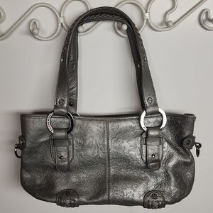 Eileen West Elegant Gray Leather  embossed detailed handbag w/silver hardware.